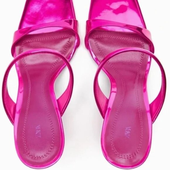 Zara Fuchsia Metallic-Effect Heeled Sandals - Picture 5 of 7